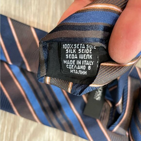 Hugo Boss Pure Silk Black Blue Brown Neck Tie Standart Wide 3 1/2 - Picture 7 of 9